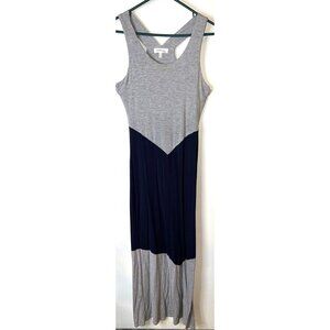Monteau Los Angeles Sleeveless Color Block Maxi Dress Gray & Navy Medium
